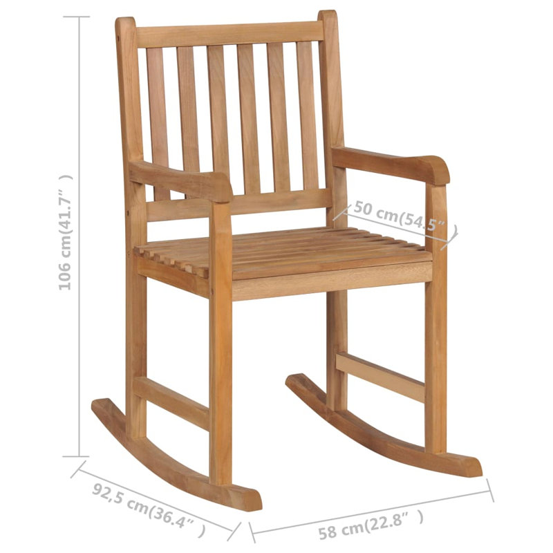 Chaise berçante d'extérieur avec coussin en bois de teck, Taupe
