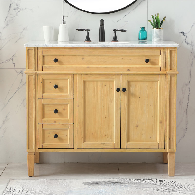 Rivers 40'' Single Bathroom Vanity with Carrara Marble Top, Light Brown