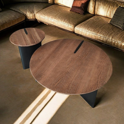 Round Solid Wood Coffee Table with Smooth Surface
