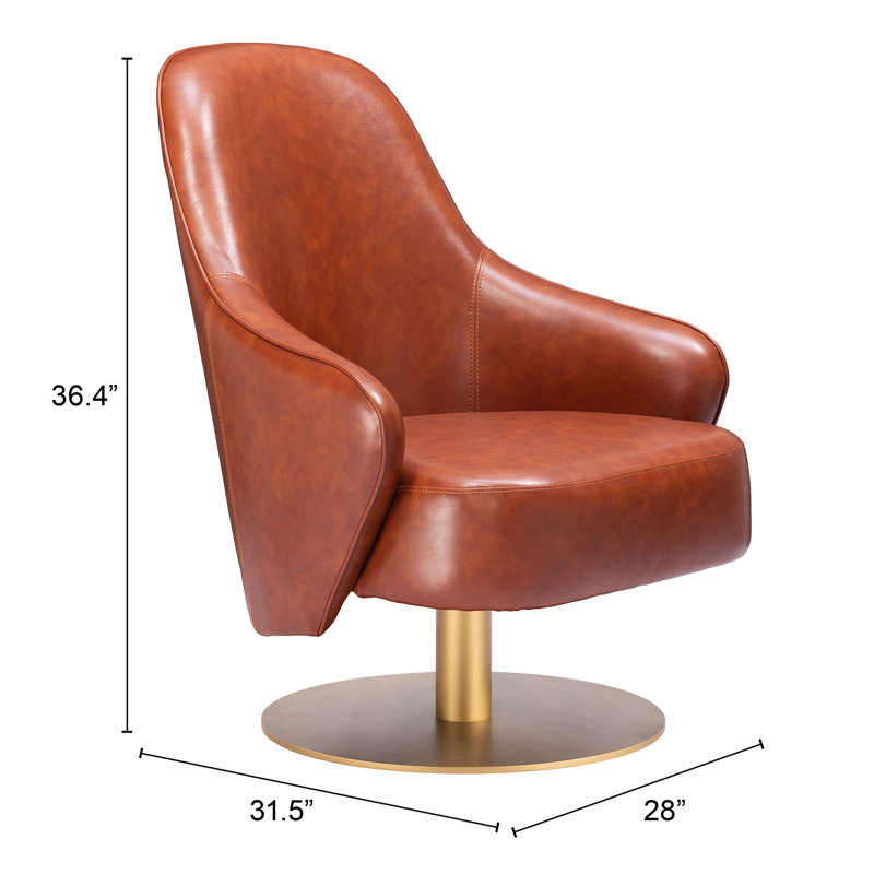 Fauteuil pivotant en similicuir 28 po Rania, Polyuréthane brun