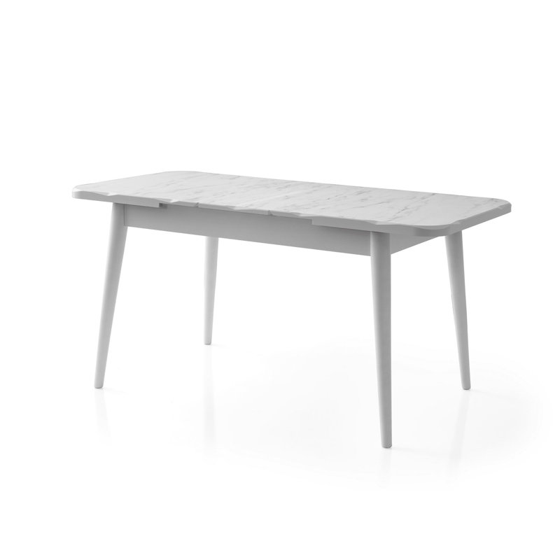 Elegant Extendable Dining Table, White Marble Finish, 51.2 x 31.5 x 29.5 inches | 100% Melamine Coated Fiberboard, Thickness: 0.7 inches | Plastic Legs, Supports Up to 220 lbs | Modern Design for Dining & Entertaining