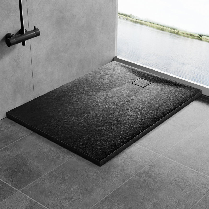 Slip-Resistance 32mm H Rectangular Black Shower Tray, 3.2cm H x 80cm W x 120cm D