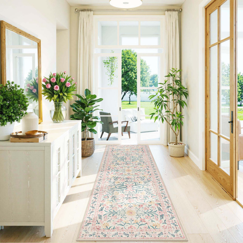  Washable Floral Area Rugs Boho Large Rugs Non-Slip for Bedroom Soft Rubber Backed Carpet, Tapis de couloir 2 pi x 6 pi