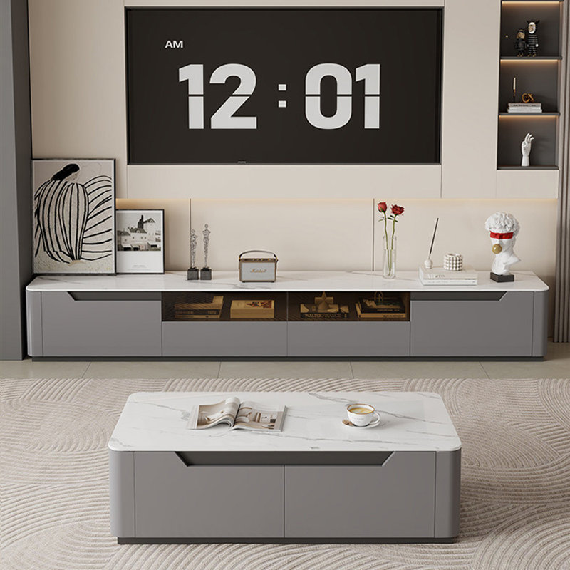 Meuble télé avec rangement en pierre agglomérée, H 15,74 po x L 86,61 po x l 13,77 po