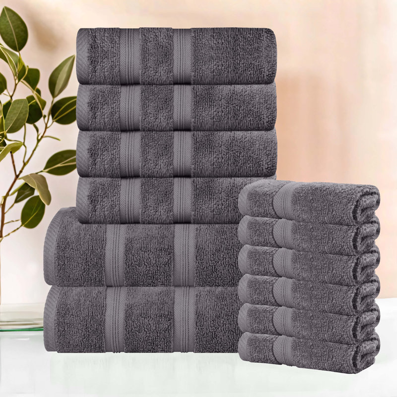 Smart Dry Zero Twist Cotton Medium Weight 12 Piece Assorted Towel Set by , Gray