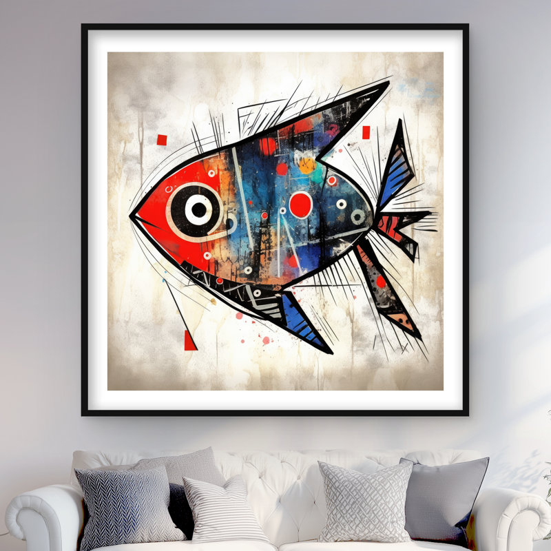 Fish Fishe - Reproduction de bureau abstraite avec passe-partout matelassé | Décoration intérieure