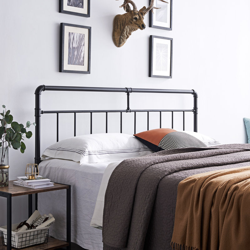 Tête de lit très grand avec structure en tube de fer, conception passepoilée, aspect noir mat, tête de lit de 78,43 po de profondeur, décorations industrielles, largeur de 2,04 po