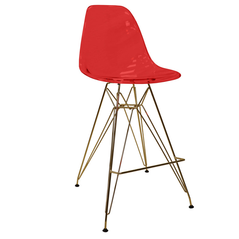 Tabouret Bagimont de 29,5 po de hauteur - Tabouret de bar Mid-Century lustré moderne avec base en chrome doré poli, Red