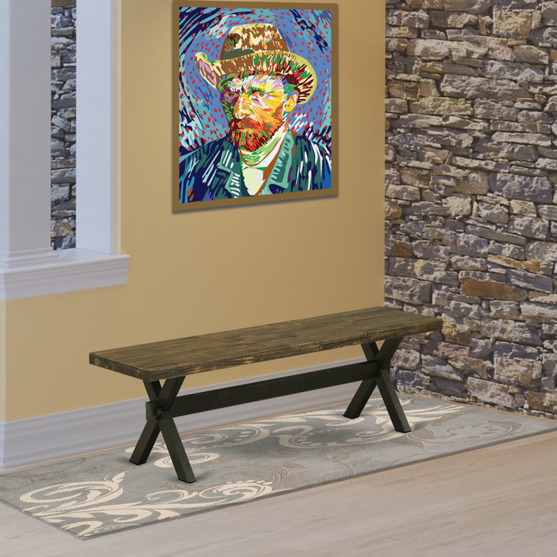Banc de salle à manger moderne en X avec siège en bois, finition noire brossée., H 18 po x l 15 po x P 60 po
