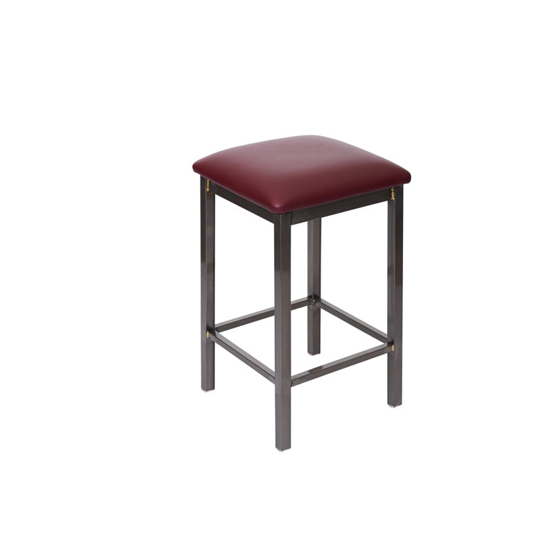 Upholstered Counter Stool with Metal Frame, Burgundy