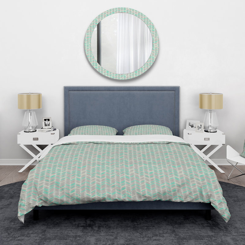 Chevron turquoise - Ensemble de housse de couette bohémien - Microfibre de polyester
