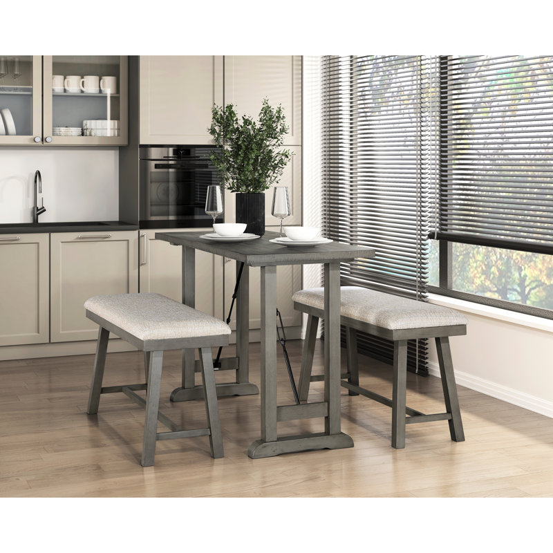 Table de salle à manger grise de hauteur comptoir avec design industriel, 4 places, faite de bois et de métal, l 54 po x P 24 po
