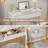 Make Up Vanity Desk with Mirror and Lights, Dressing Table with 2 Drawers, White and Gold Makeup Vanity