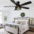 52" Black Farmhouse Industrial Flush Mount Ceiling Fan, 6-Speed DC Motor Low Profile Caged Ceiling Fan with Light and Remote