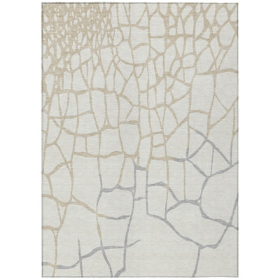 5' X 8' Ivory Abstract Washable Indoor Outdoor Area Rug