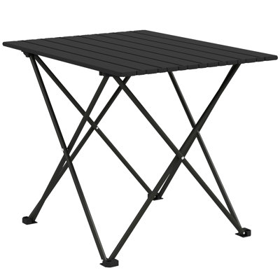 Outsunny Folding Camping Table, Metal Folding Table, Carry Bag, Black