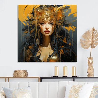 Or et noir Warrior Queen I - art mural moderne en métal enveloppé