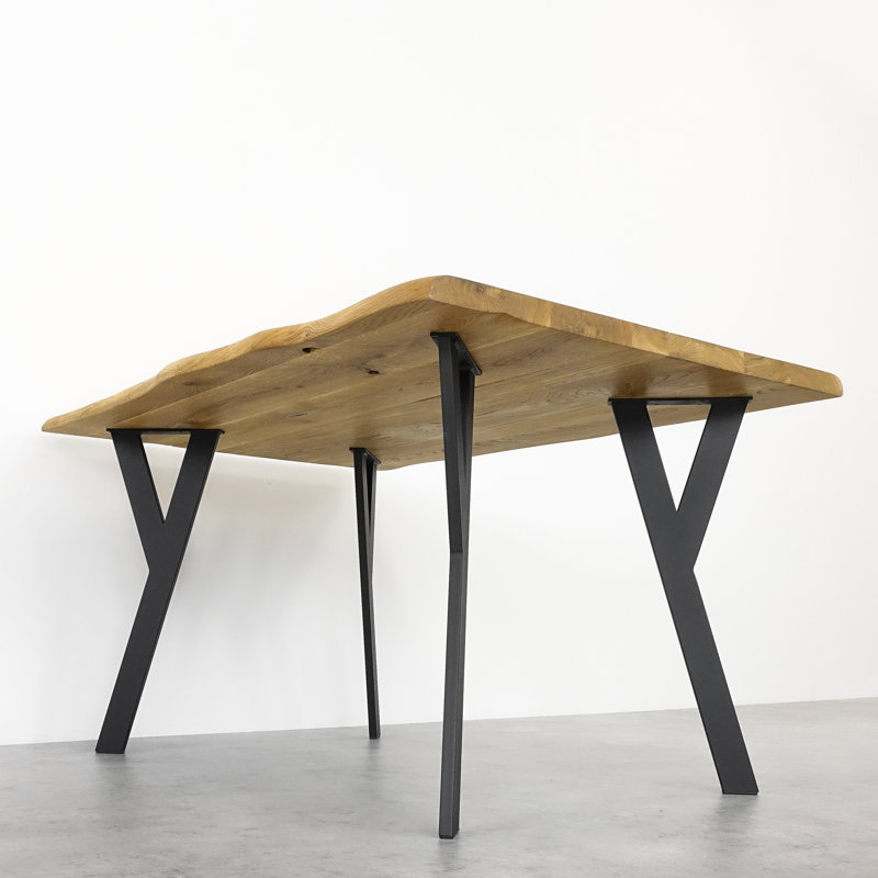 Uma Oak Rectangular Wood Top Dining Table with Steel Base, 80cm W x 200cm L, Natural Wood