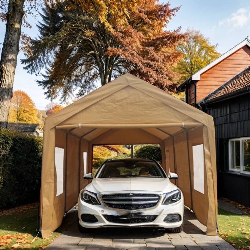 Heavy-Duty Outdoor Polypropylene Garage Shed, 112.91" H x 121.93" W x 241.91" D, Sand