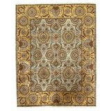 Hand Knotted Wool Area Rug in Gray And Gold