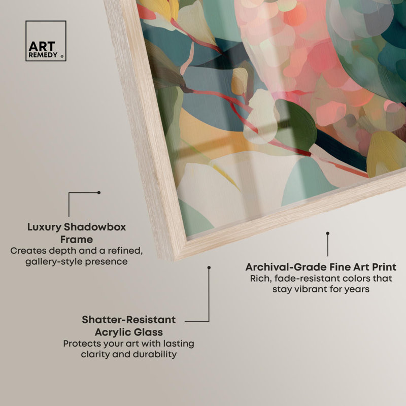Parrot Pastel Greens II Shadowbox Print Tropical Decor par Art Remedy, H 21 po x l 17 po, Crème, crème
