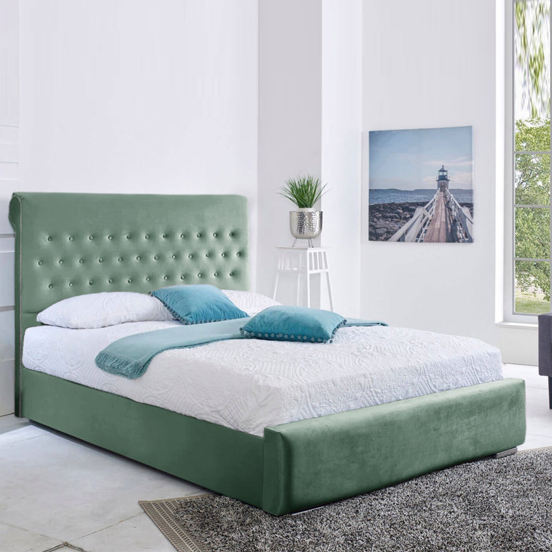 Ayvrie Upholstered Bed, Double, Duck Egg