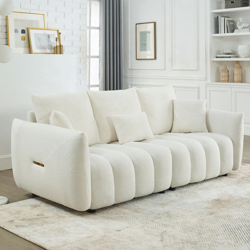Jittender Upholstered Sofa, Beige Teddy, 32" H x 82" W x 36" D
