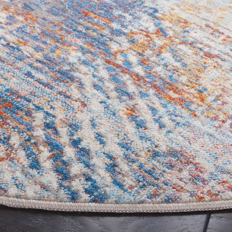 Tapis bleu / rouille Curiel, Rond 5 pi