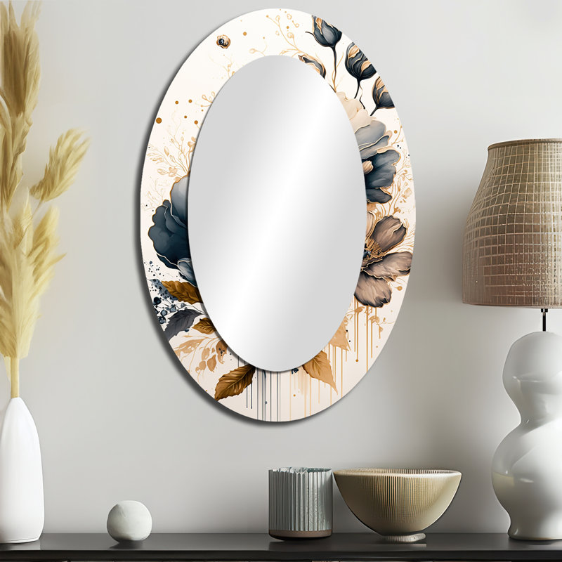 Miroir mural bleu marine et doré Poppy Flowers III - Bleu traditionnel, 36 po x 24 po
