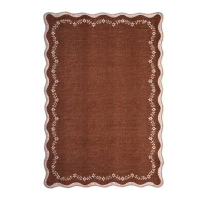 Tapis lavable à rebord festonné à poils courts et antidérapant à envers en jute pour tapis de chambre d'enfant / chambre / dortoir / bureau