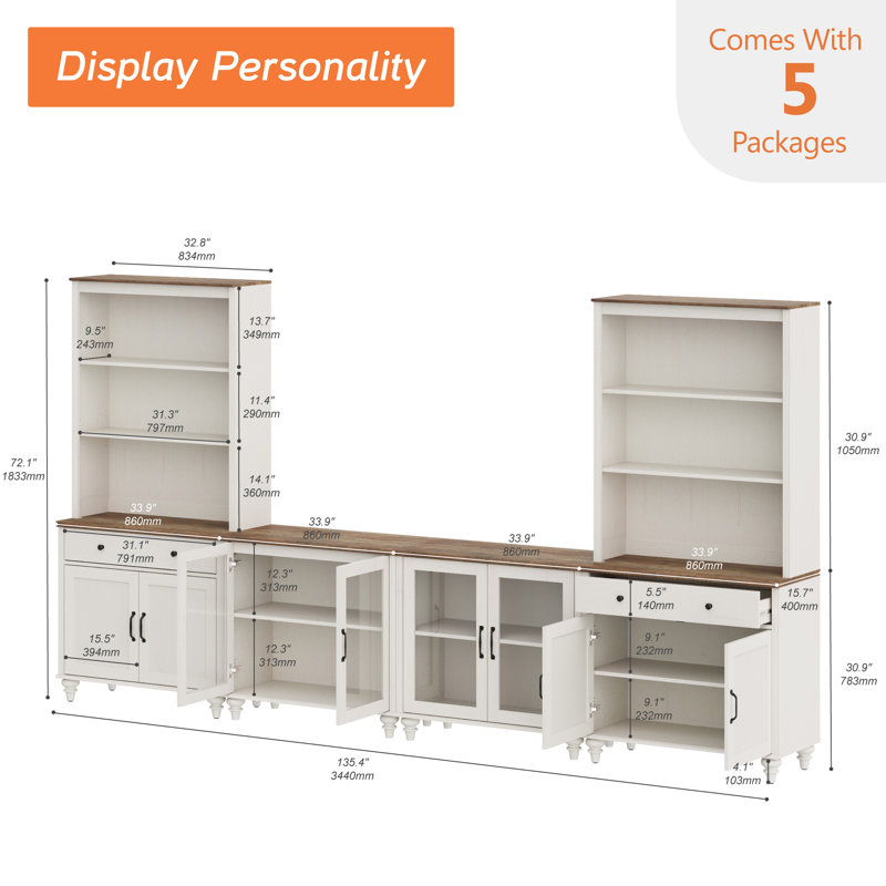 Scarlett 135.4" W Solid and Manufactured Wood Entertainment Center , White