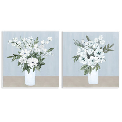 Ensemble de 2 plaques murales Mixed White Blossoms, design par Marilyn Dunlap