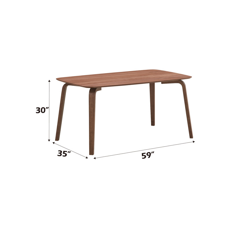 Table de salle à manger rectangulaire avec pieds en bois courbé en noyer