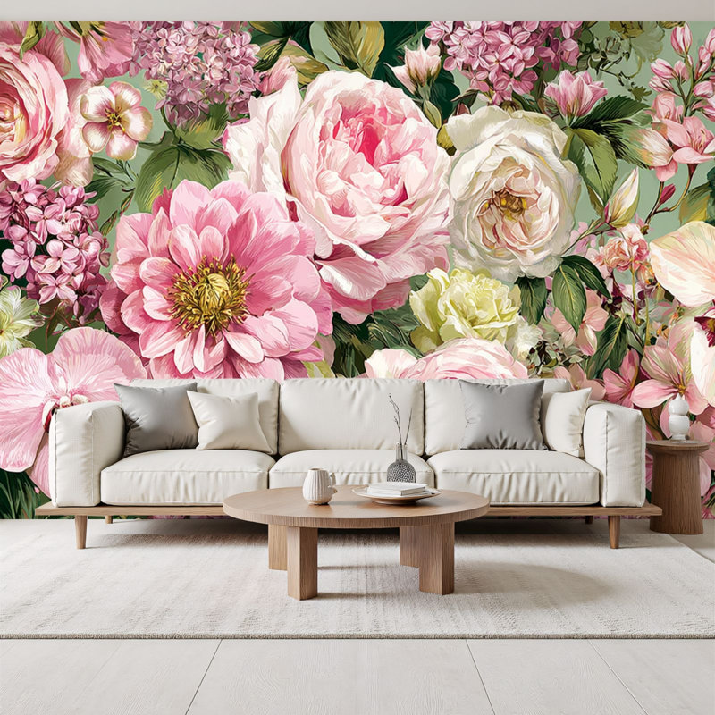 Papier peint adhésif bohème rose pastel Boho, L 96 po x l 69 po