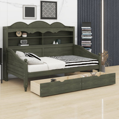 Traditional Style Daybed with Storage Drawers & Convenient Headboard Shelving