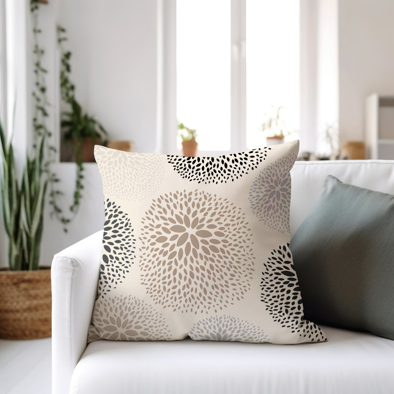 Coussin décoratif intérieur / extérieur en polyester filé à la main Bavière, H 15 po x l 15 po, Crème / beige / noir / gris