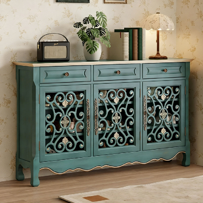 Banc de rangement bleu en bois manufacturé