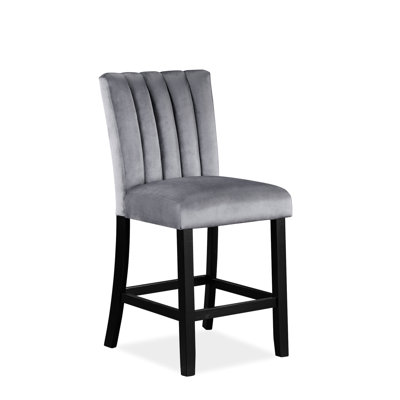 Chaise de salle à manger en velours à hauteur de comptoir de 2, gris / noir, dossier, chaise moderne Construction, 2 pièces