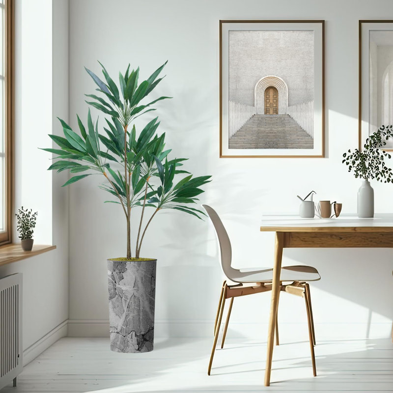 66'' Faux Dracaena Tree in Planter, Marble Dark Gray