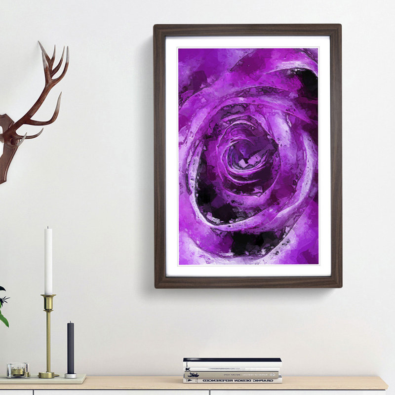 Striking Purple Rose in Abstract - Picture Frame Graphic Art Print on MDF, Walnut Framed, 48cm H x 36cm W x 2cm D