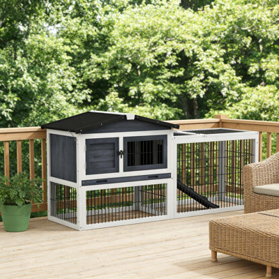 Cage à lapins en bois spacieuse, style rustique pour petits animaux