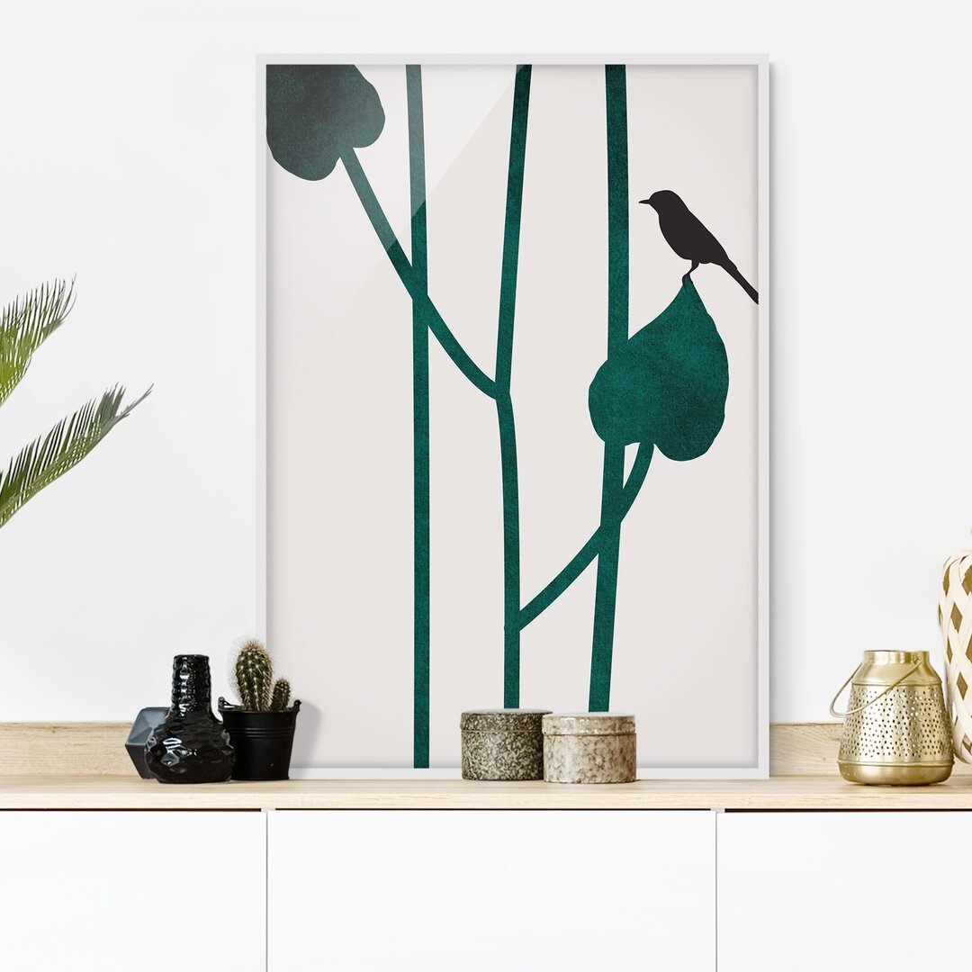 Gerahmter Grafikdruck Flora - Bird on Leaf