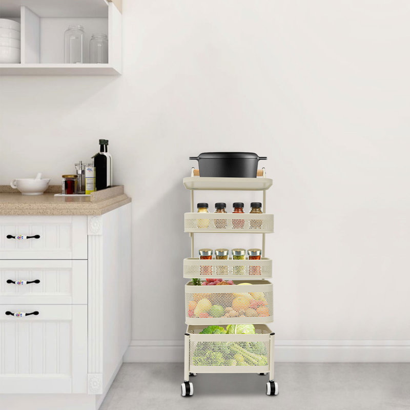 Kitchen Rotating Storage Basket Cart, 31.1" H x 11.81" W x 7.84" D