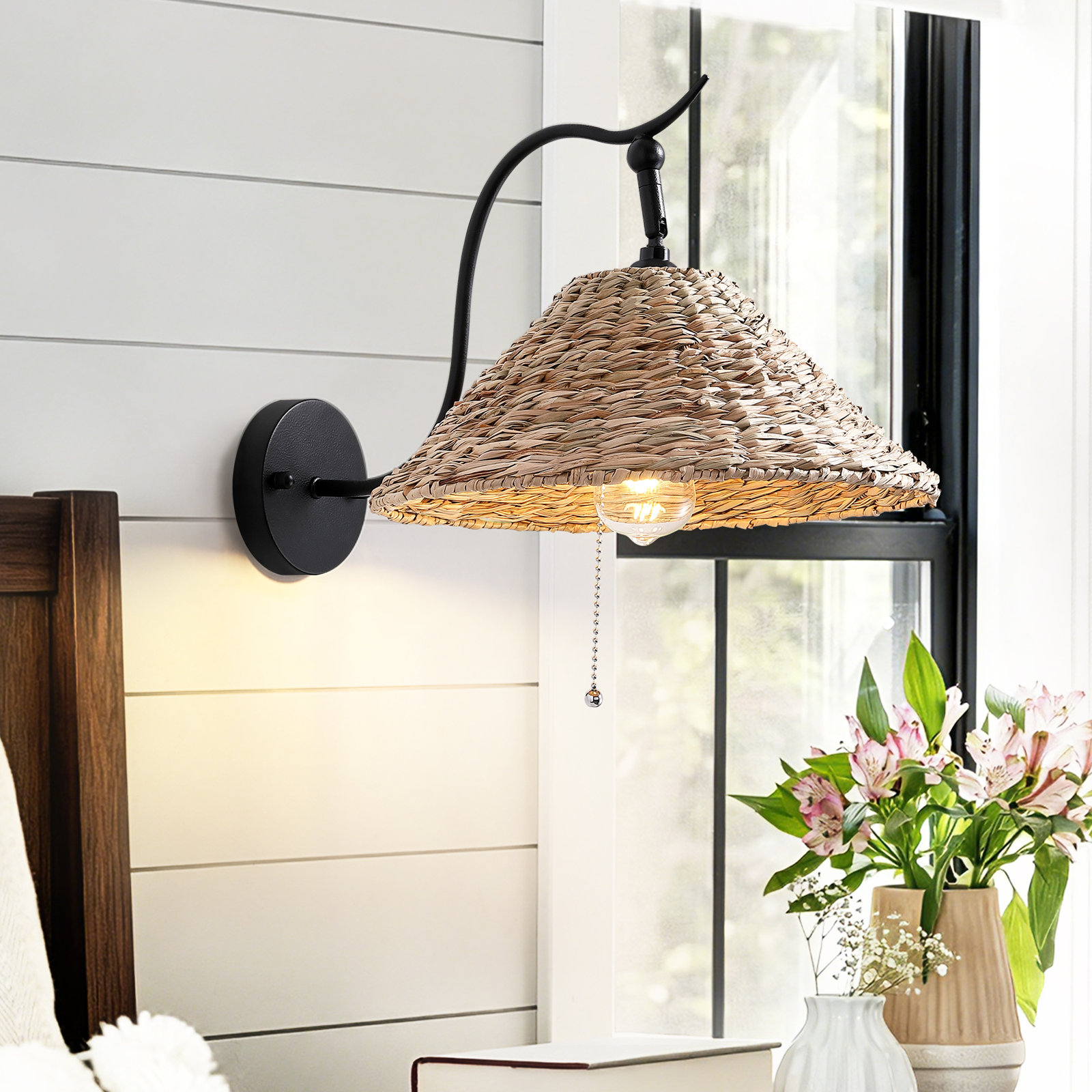 Single Light Handwoven Armed Sconce