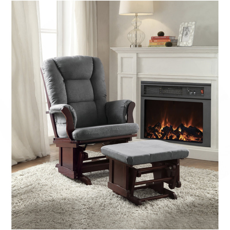 Fauteuil oscillant avec repose-pieds en microfibre et cerisier gris Adeliza