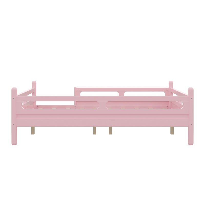 Lit plateforme en bois avec garde-corps et lattes, Lit double, Rose