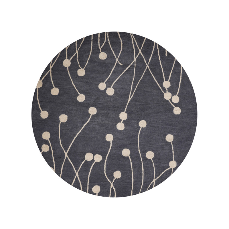 Bingham Hand Tufted Wool Eco-Friendly Area Rugs - Round, Gray White Color, Floral Modern Design, High Pile Thick Handmade Anti Skid Area Rugs for Living Room, Bed Room