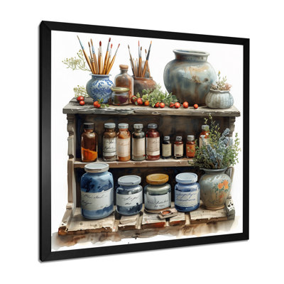 Orange Grey Vintage Artistic Paint Pots I - Boho Pottery Decor Wall Art