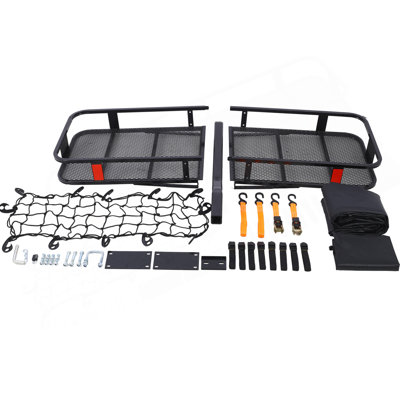 Hitch Mount Cargo Carrier Basket 60" X 21" X 6"+Waterproof Cargo Bag 13 Cubic Feet(56" 20" 20"),Hauling Weight Capacity Of 500 Lbs And A Folding Arm.With Hitch Stabilizer,Net And Straps