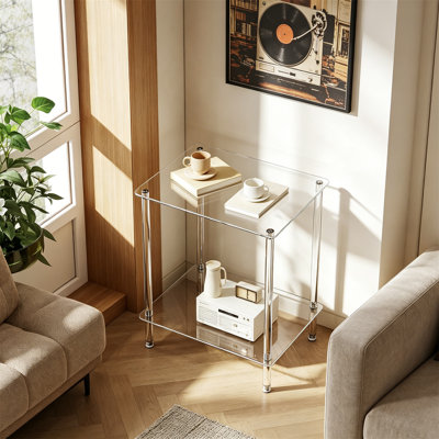 2 Tier Clear Acrylic Side Table, Nightstand for Bedroom, Modern Home Decor